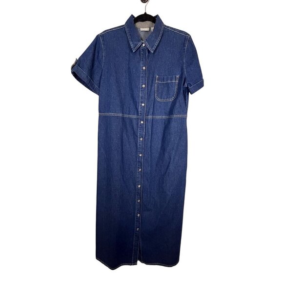 White Stag Dresses & Skirts - Vintage Denim Dress L Blue Western Chic Pearl Snap Classic Preppy Neutral 80s